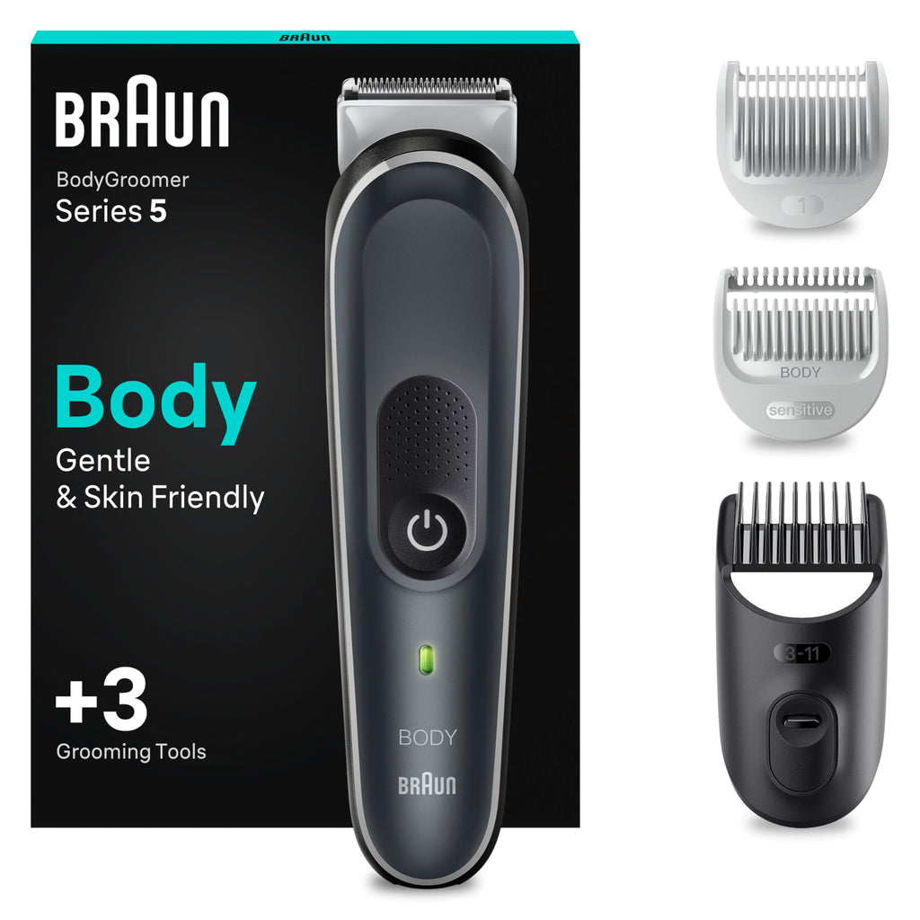 Bodygroomer Series 5, Elektrischer Körperrasierer Herren mit 3 Zubehörteile, BG5340, Grau