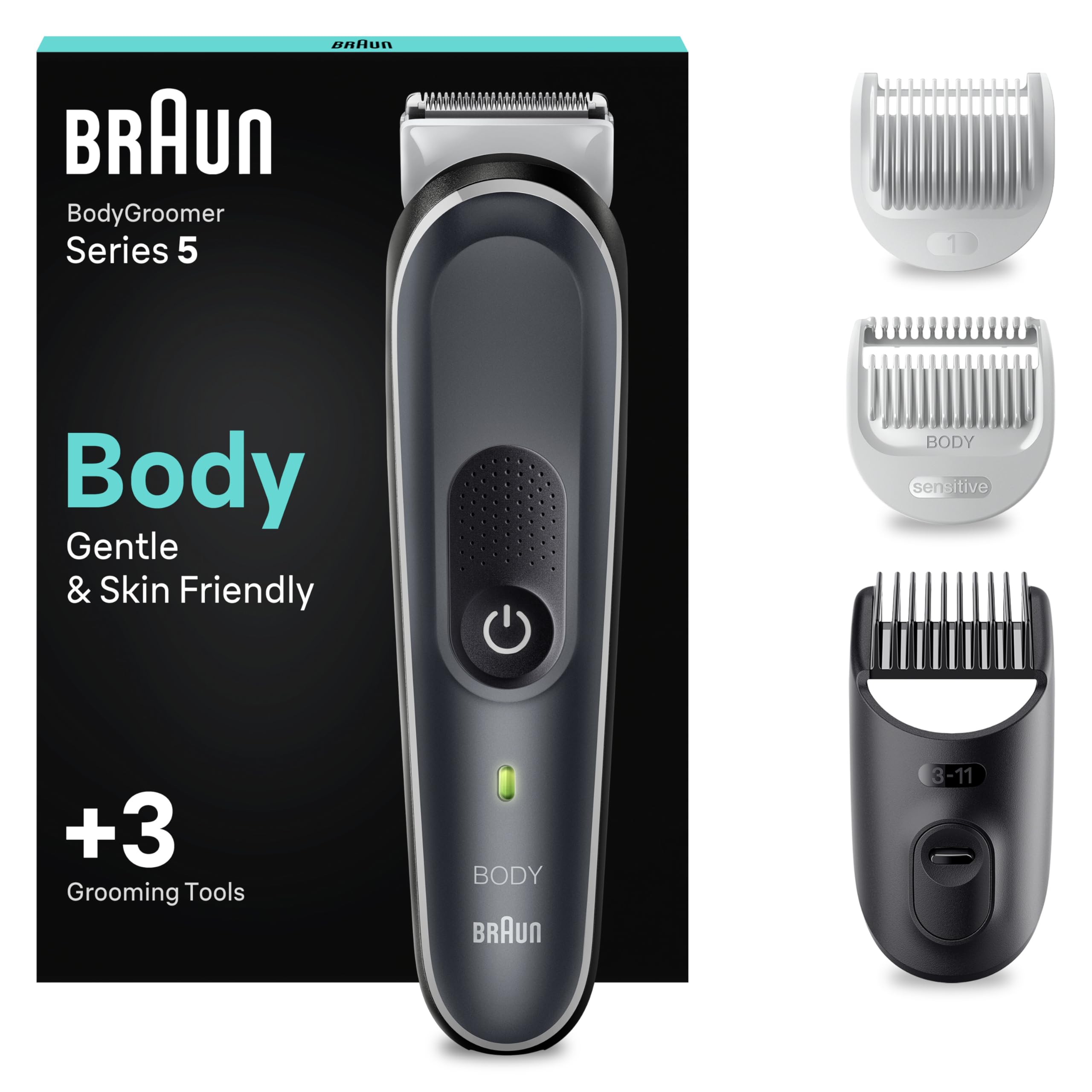 Bodygroomer Series 5, Elektrischer Körperrasierer Herren mit 3 Zubehörteile, BG5340, Grau