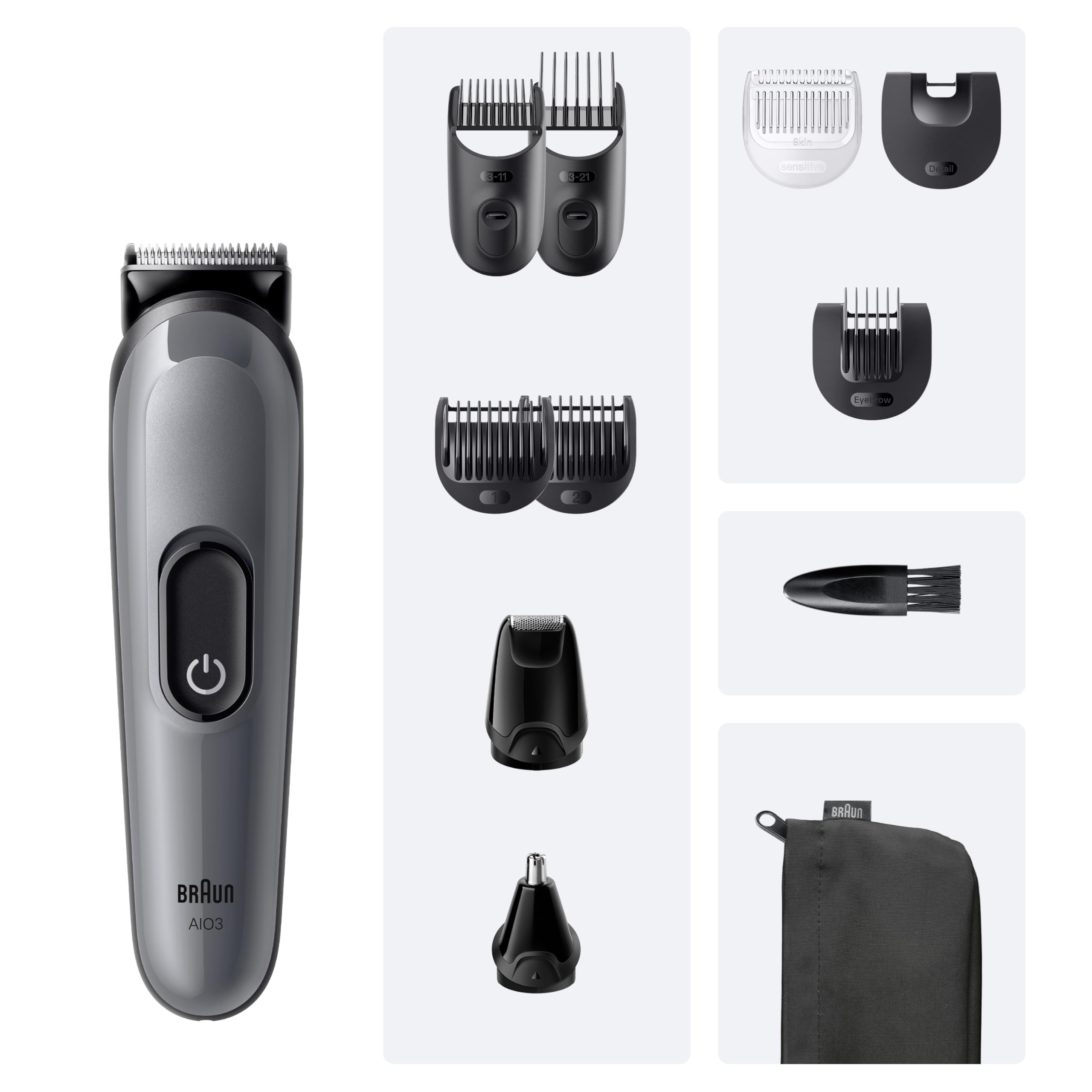 All-in-One Trimmer-Set 3, 11-in-1 Multigroom, Barttrimmer, Nasenhaartrimmer, AIO3565, Grau