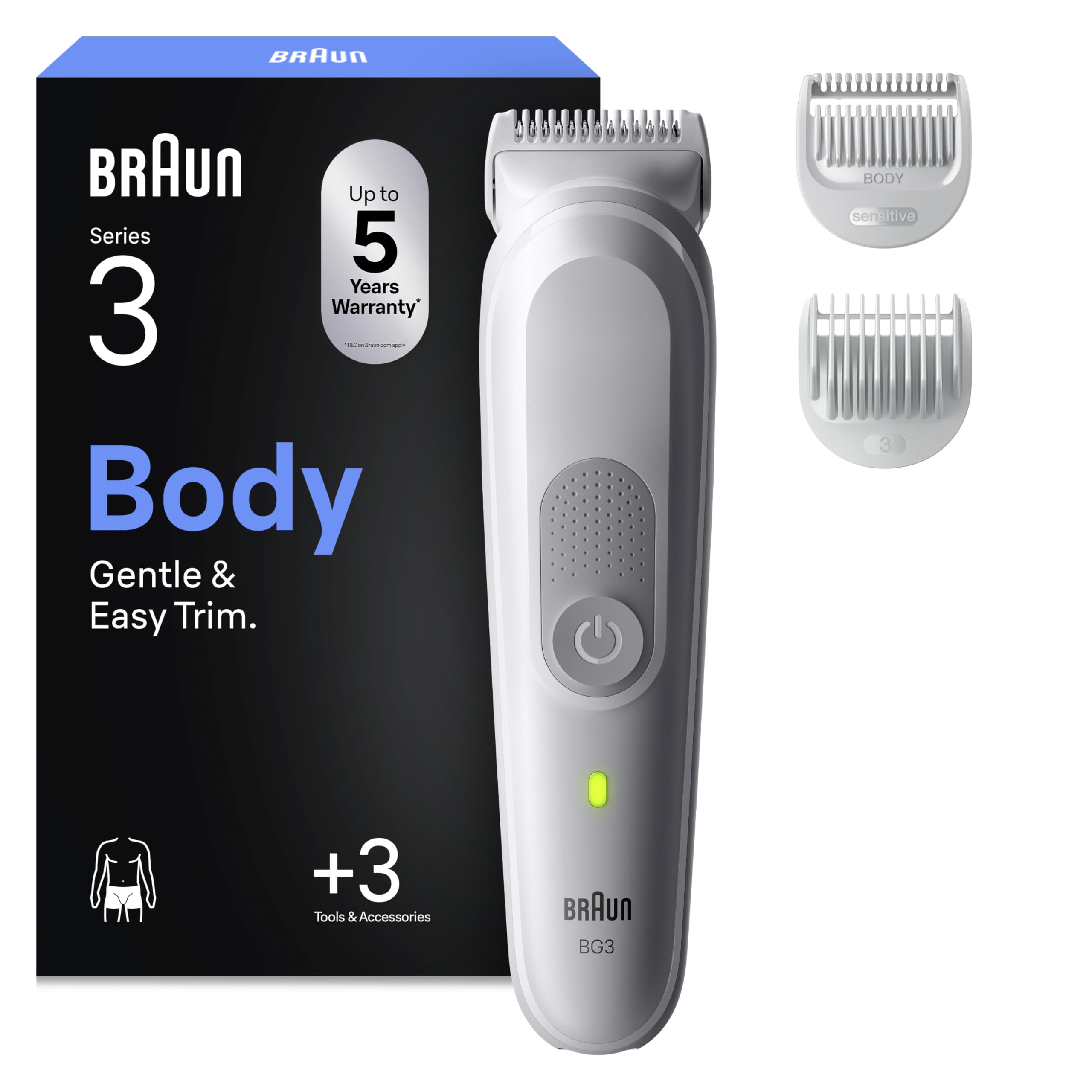Bodygroomer Series 3, Elektrischer Körperrasierer Herren mit 3 Zubehörteile, BG3530, Grau