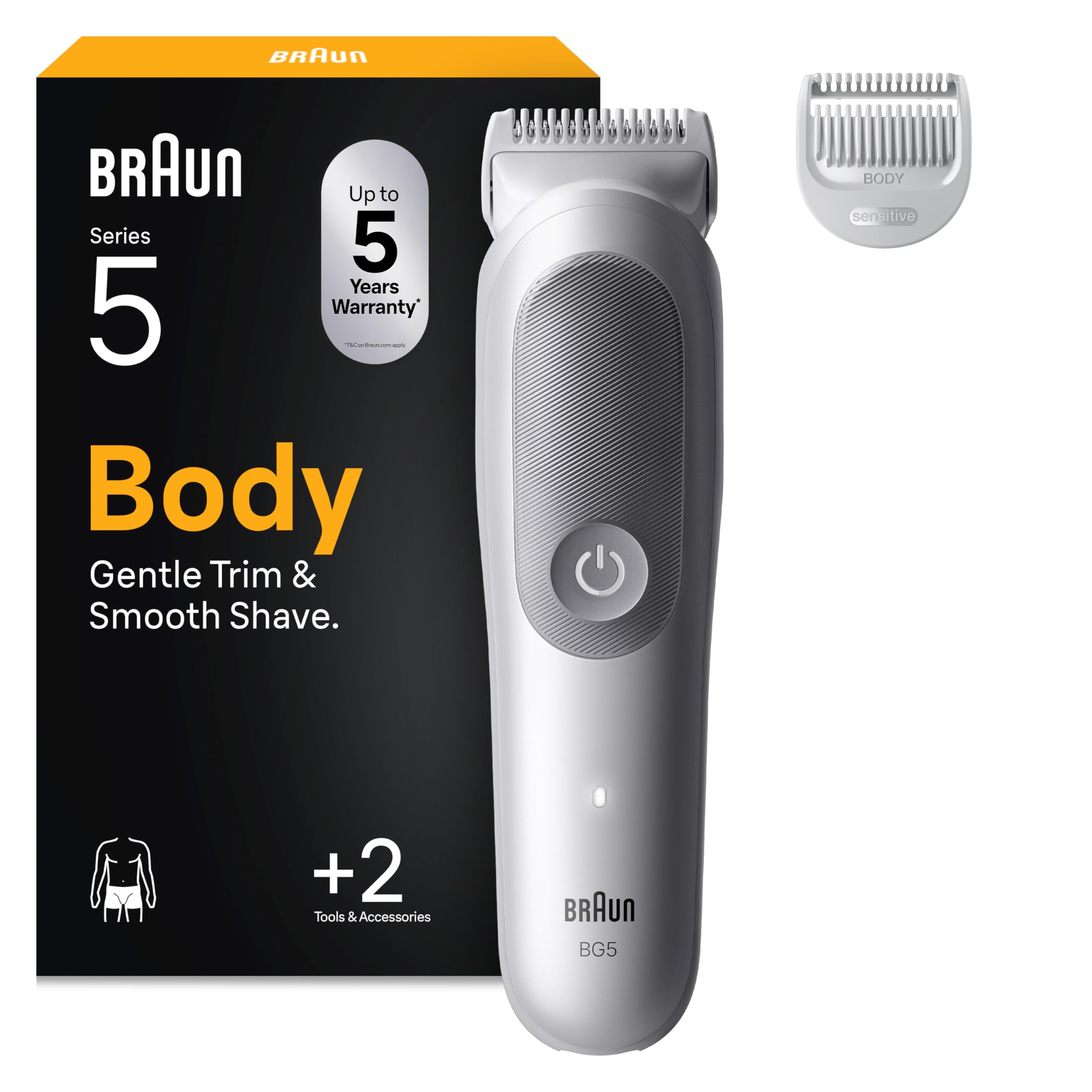 Bodygroomer Series 5, Elektrischer Körperrasierer Herren mit 2 Zubehörteile, BG5500, Grau