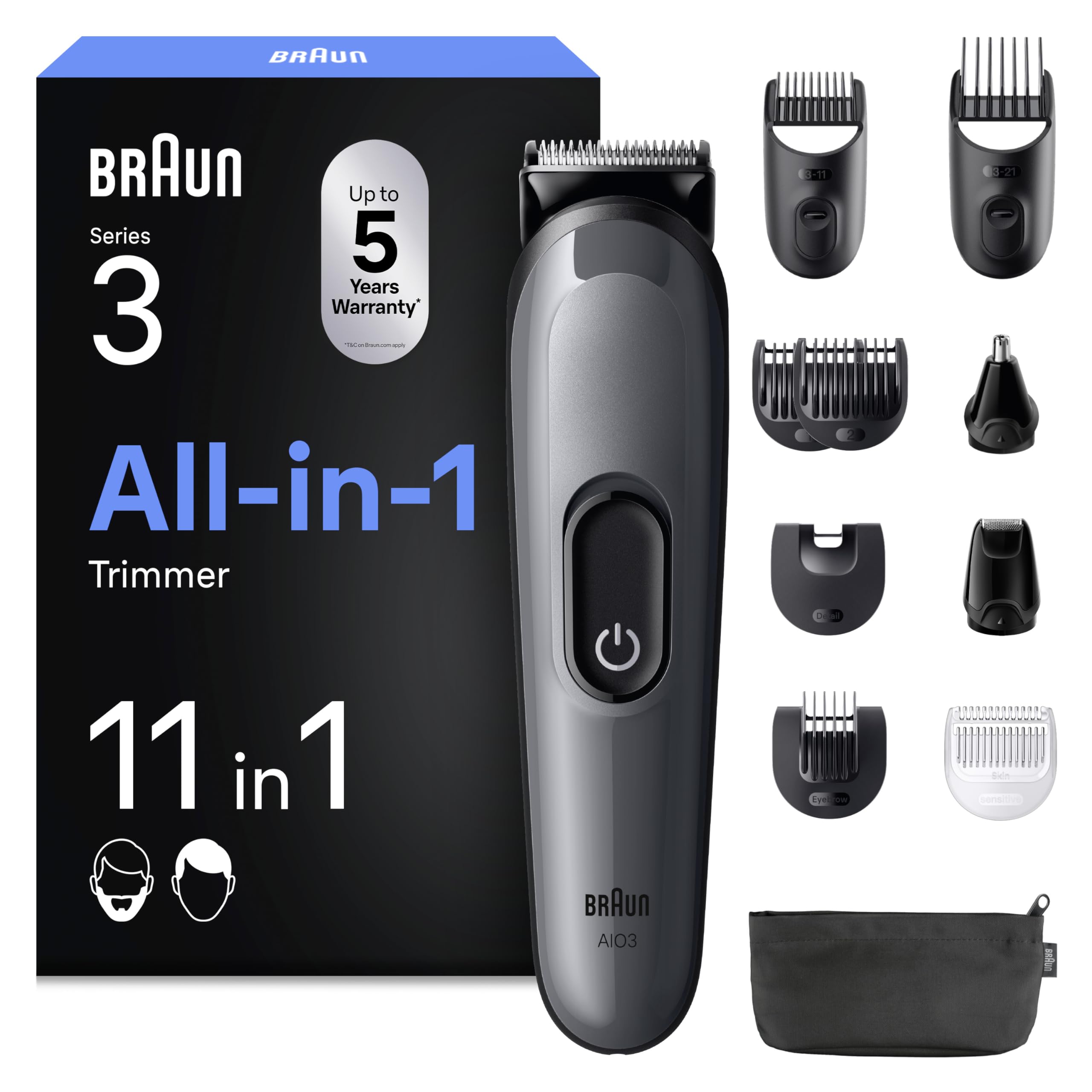 All-in-One Trimmer-Set 3, 11-in-1 Multigroom, Barttrimmer, Nasenhaartrimmer, AIO3565, Grau