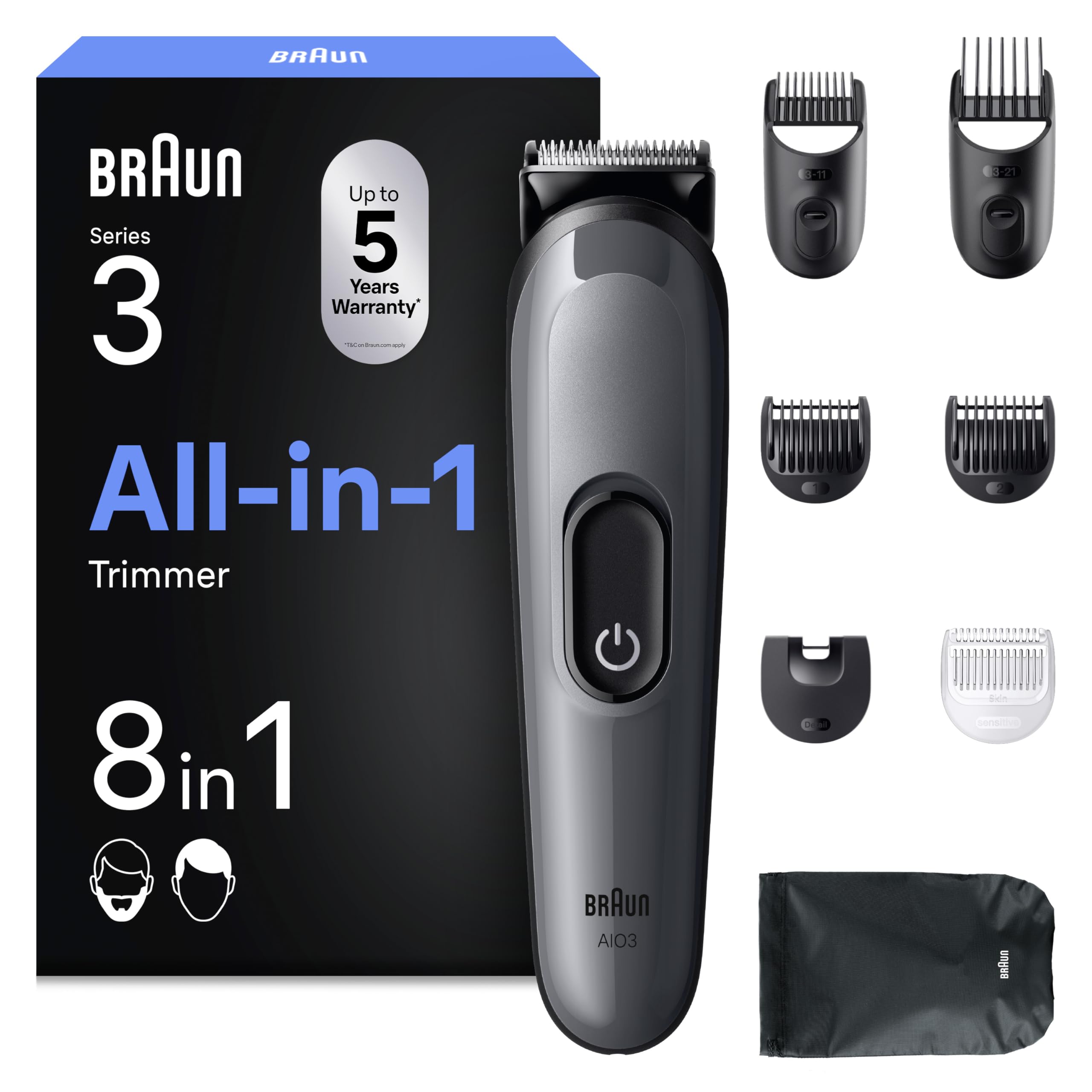 All-in-One Trimmer-Set 3, 8-in-1 Multigroom, Barttrimmer, AIO3540, Grau