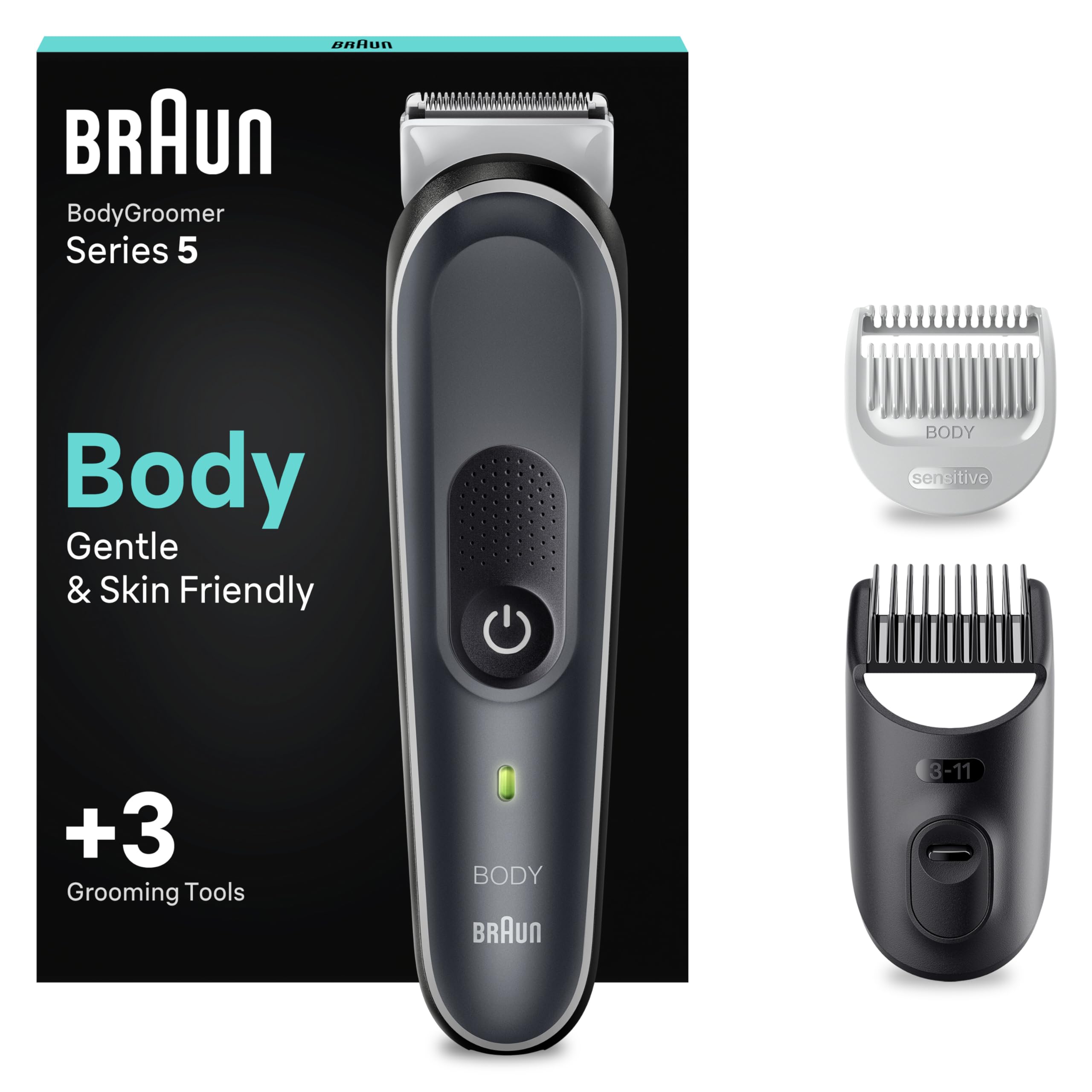 Bodygroomer Series 5, Elektrischer Körperrasierer Herren mit 3 Zubehörteile, BG5350, Grau