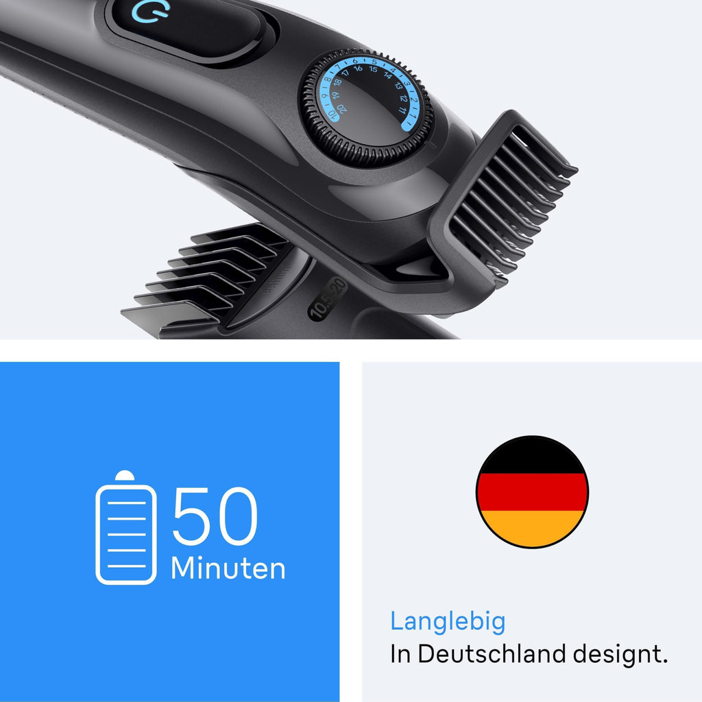 Barttrimmer Series 3, Elektrischer Bartschneider Herren mit 3 Zubehörteile, Ultrascharfe Klinge, BT3520, Schwarz