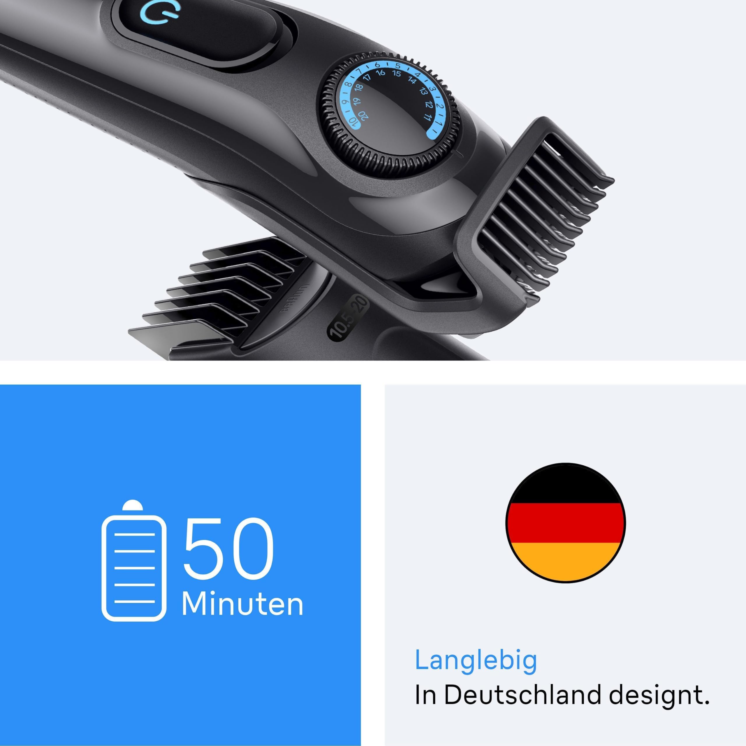 Barttrimmer Series 3, Elektrischer Bartschneider Herren mit 3 Zubehörteile, Ultrascharfe Klinge, BT3520, Schwarz