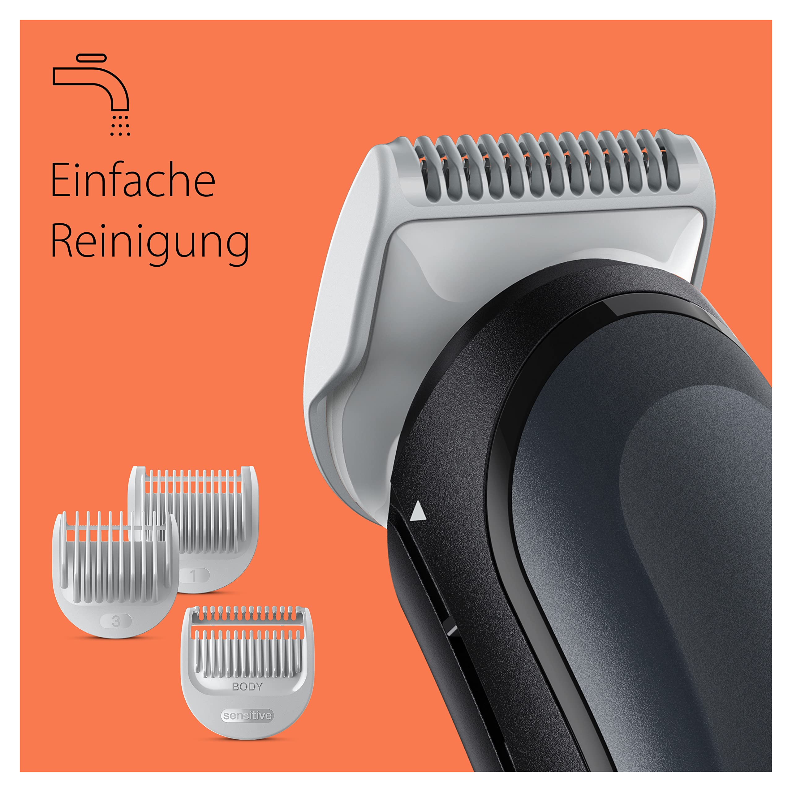 Bodygroomer Series 3, Elektrischer Körperrasierer Herren mit 3 Zubehörteile, BG3340, Schwarz/Grau