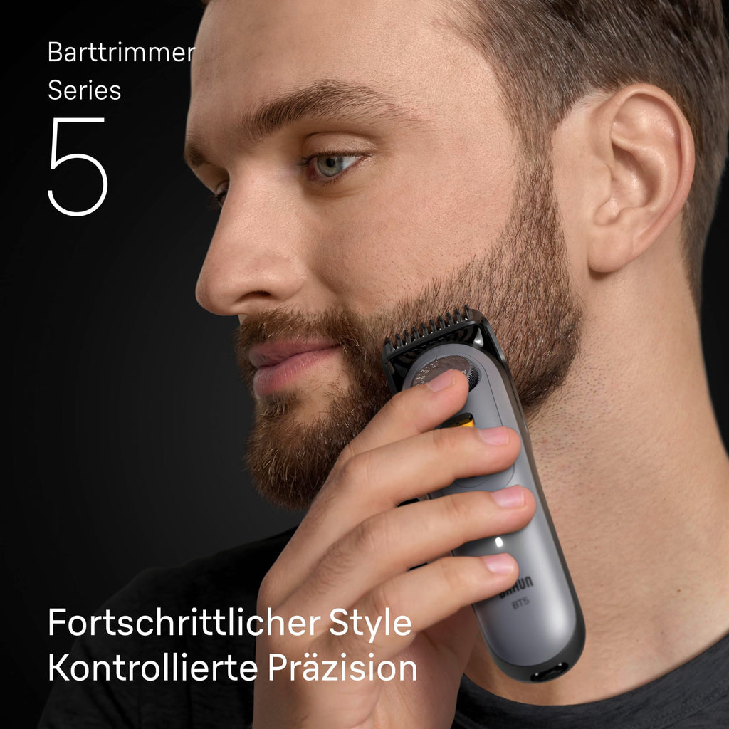 Barttrimmer Series 5, Elektrischer Bartschneider Herren mit 5 Zubehörteile, Ultrascharfe Klinge, BT5525, Grau
