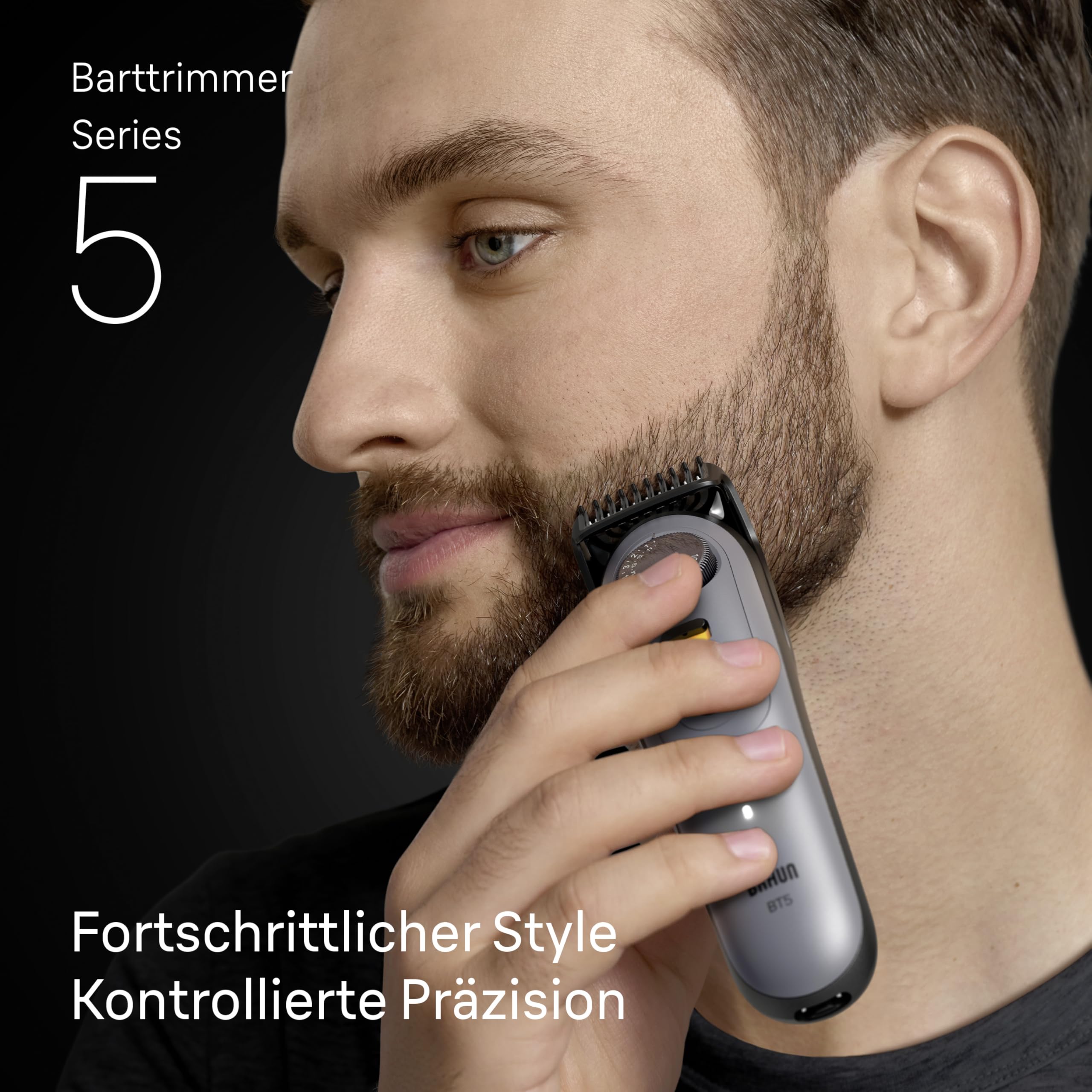 Barttrimmer Series 5, Elektrischer Bartschneider Herren mit 5 Zubehörteile, Ultrascharfe Klinge, BT5525, Grau