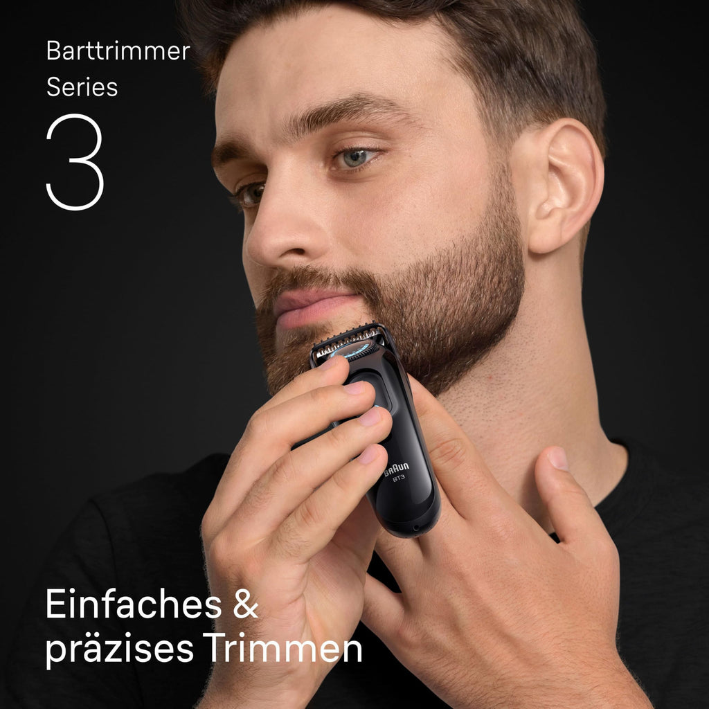 Barttrimmer Series 3, Elektrischer Bartschneider Herren, 6 Zubehörteile, BT3565, Schwarz/Blau