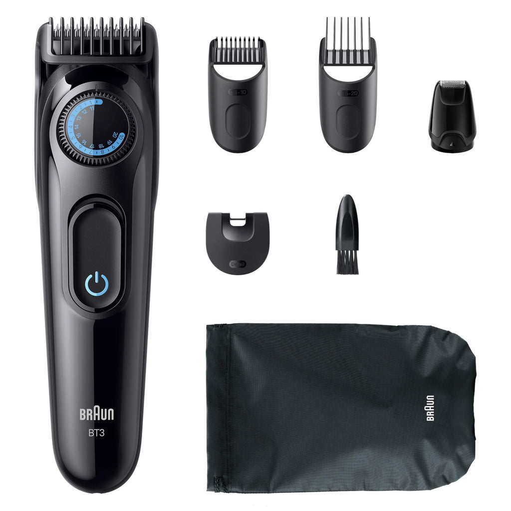 Barttrimmer Series 3, Elektrischer Bartschneider Herren, 6 Zubehörteile, BT3565, Schwarz/Blau